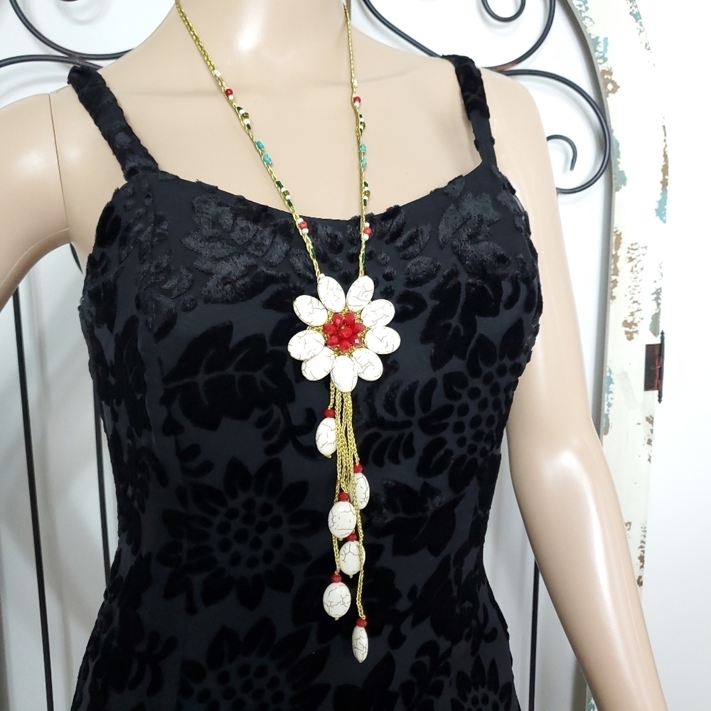 Magnesite long gold cord necklace